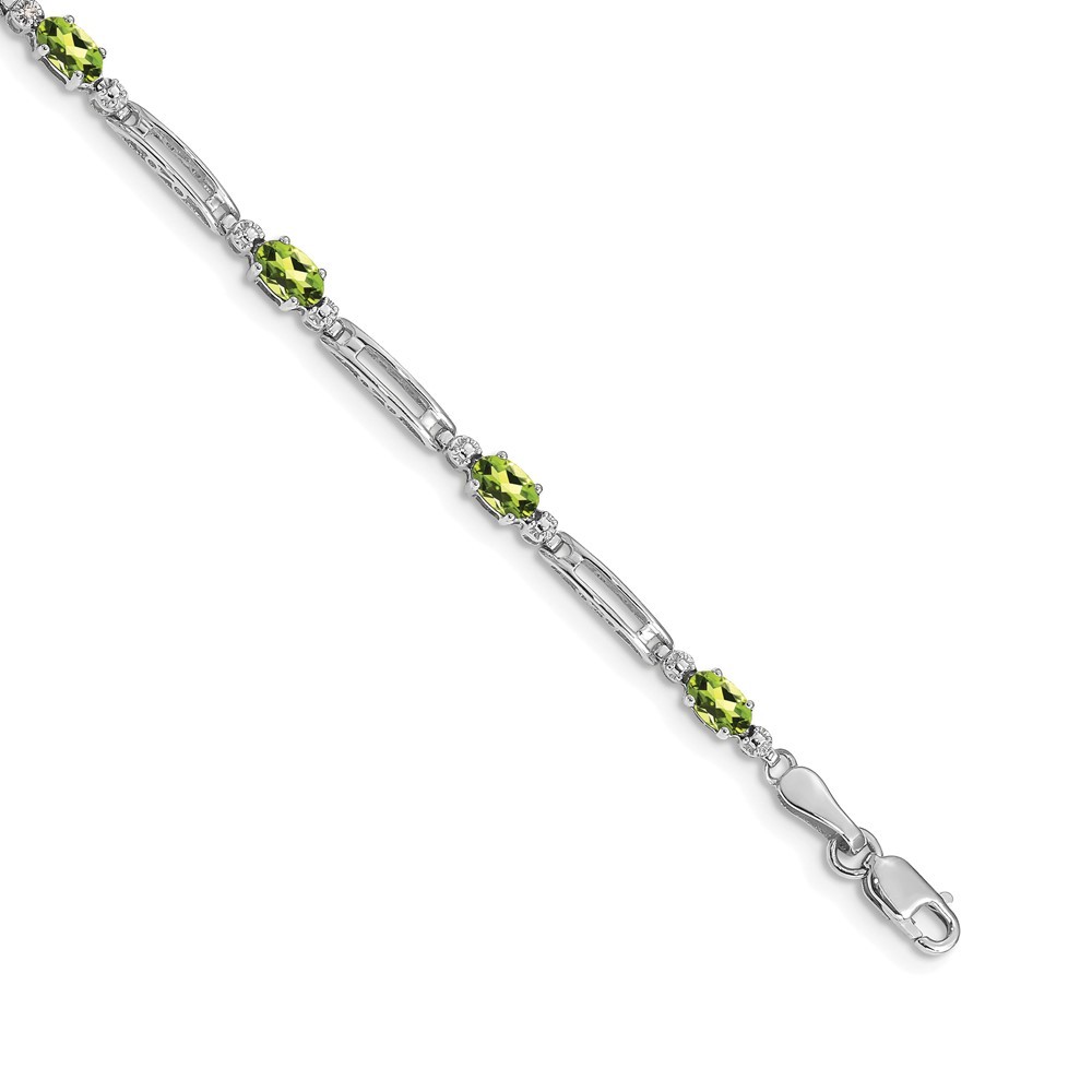 14k White Gold Diamond and Peridot August Birthstone Ladies Bracelet